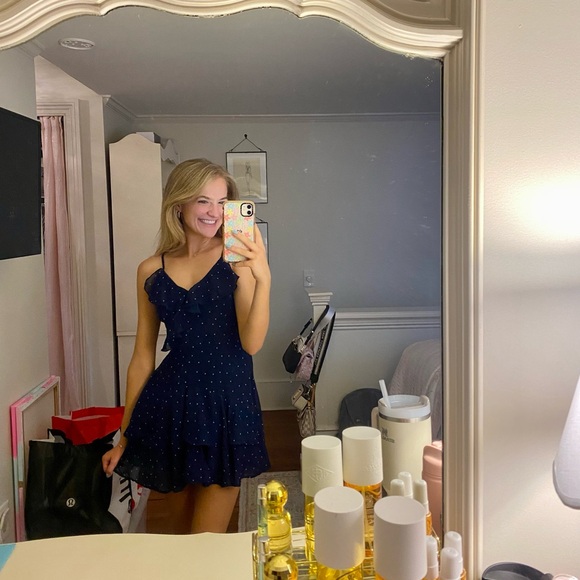 Navy Polkadot Romper - Picture 2 of 4